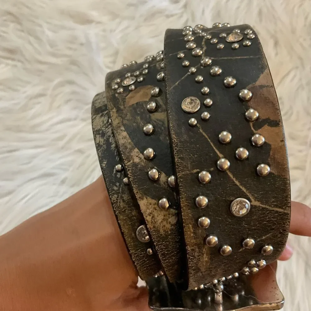 Nocona Brown Women's Genuine Leather Studded Western Cowboy Belt Size M